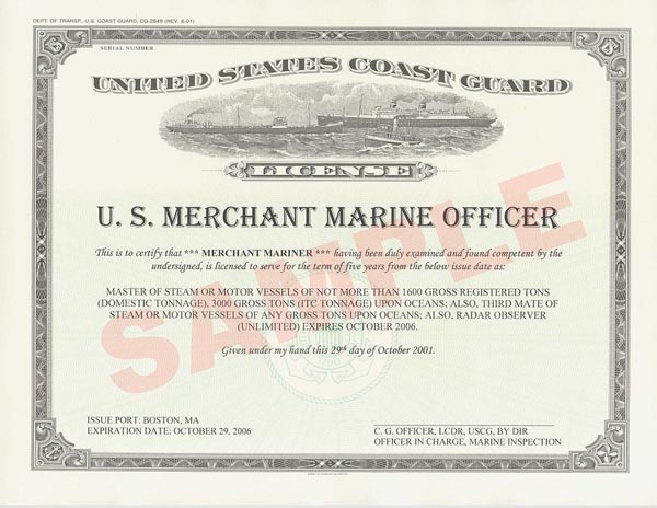 Merchant Marine License - Sample.