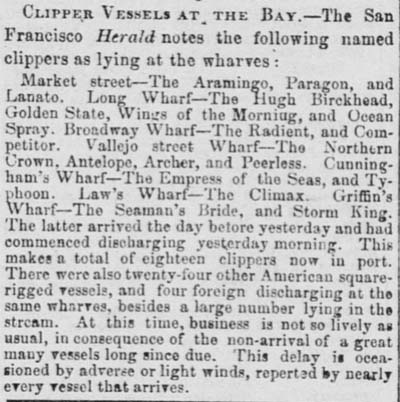 Clipper ships in the Port of San Francisco August 2, 1853.