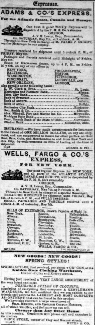 Advertisements for the SS Oregon May 1853.
