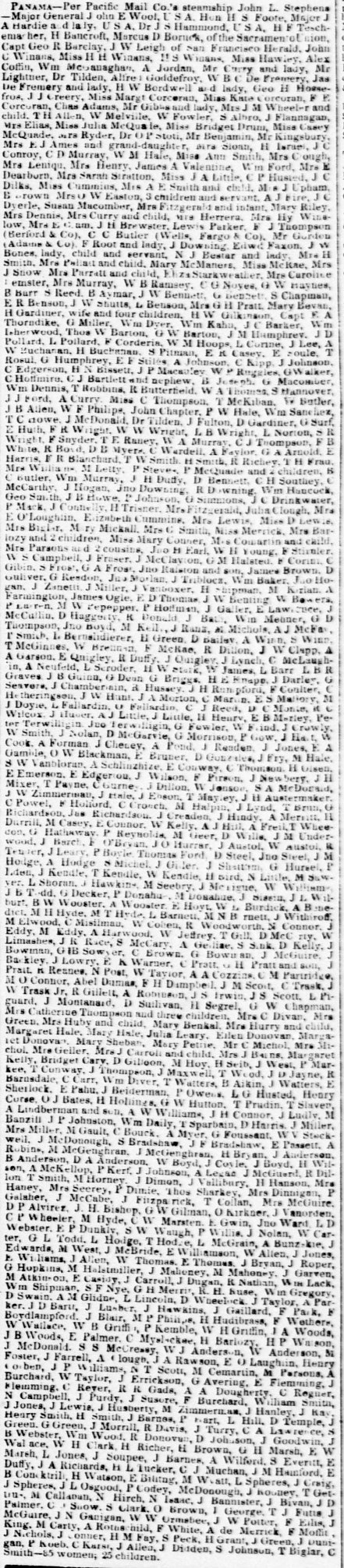 Passengers by the John L. Stephens, February 16, 1854. DAC.