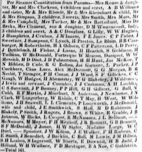 Passenger List SS Constitution from the Daily Alta California December 1850.