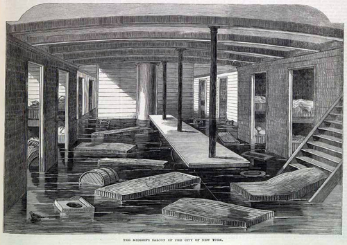 Midships flooding on the wrecked City of New York 1864.